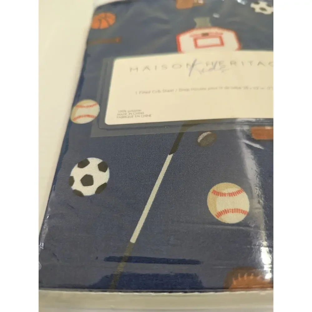 Maison Heritage Kids Sports Fitted Crib Sheet Navy Baseball Basketball Soccer
